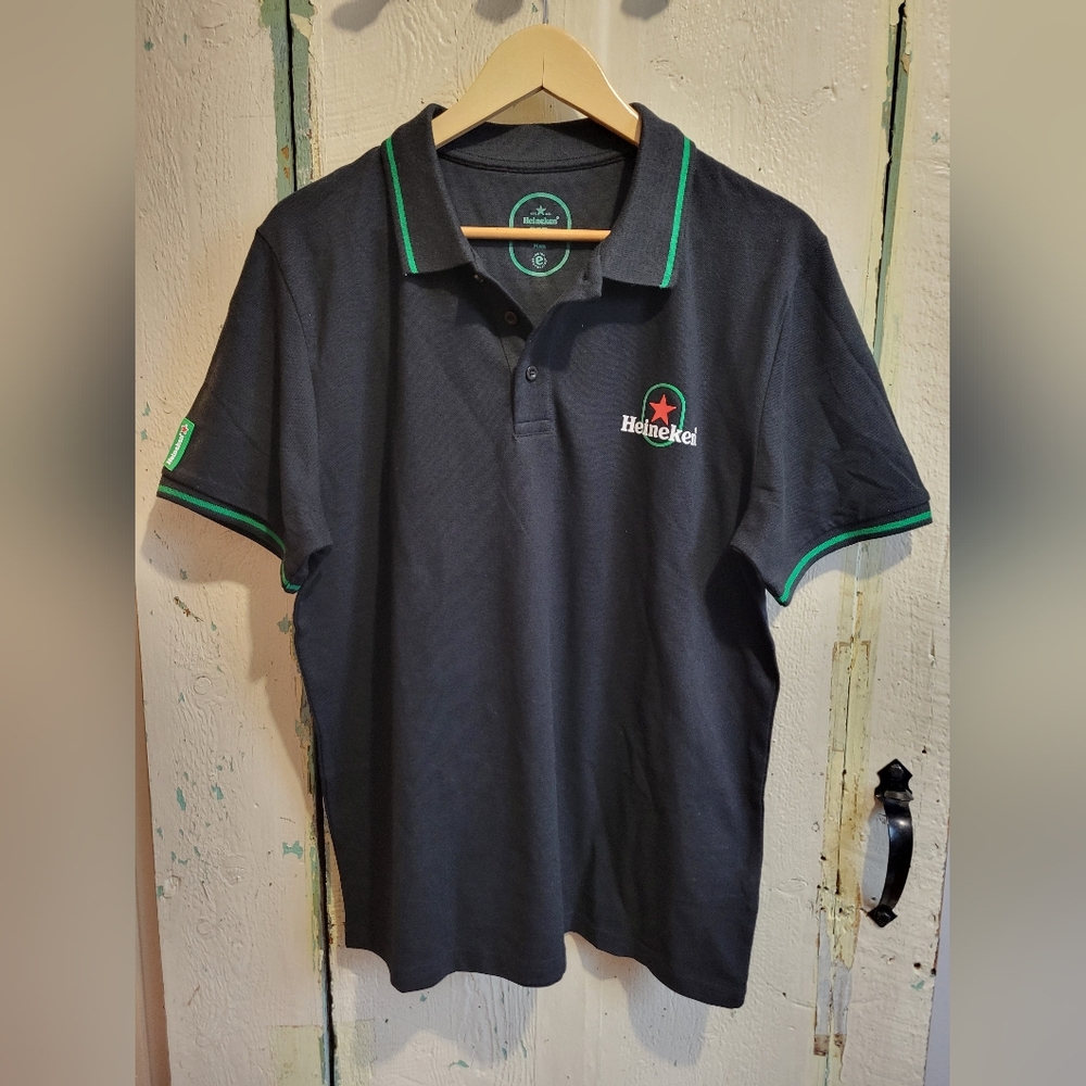 Heineken Beer Black Polo Shirt with Green Trim